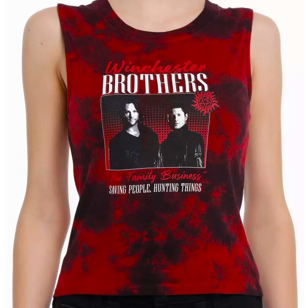 Supernatural Winchester Brothers Tie-Dye Girls Crop Muscle Tank